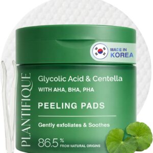 PLANTIFIQUE Korean Glycolic Acid Toner Pads 60 Pcs with Niacinamide, CICA - AHA BHA PHA Face Daily Peel Exfoliating Pads Formula for Gentle Skin Renewal for All Skin Types - Refillable Container