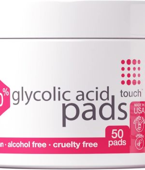 TOUCH 20% Glycolic Acid Pads Exfoliating And Resurfacing AHA Peel Face Wipes – Great for Dullness, Pores, Scars, Fine Wrinkles, Uneven Skin Tone & Texture, 50 Count